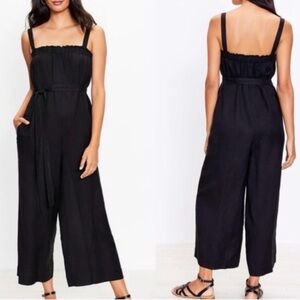 Loft Linen Blend Wide Leg Jumpsuit MEDIUM Black One Piece Minimalist